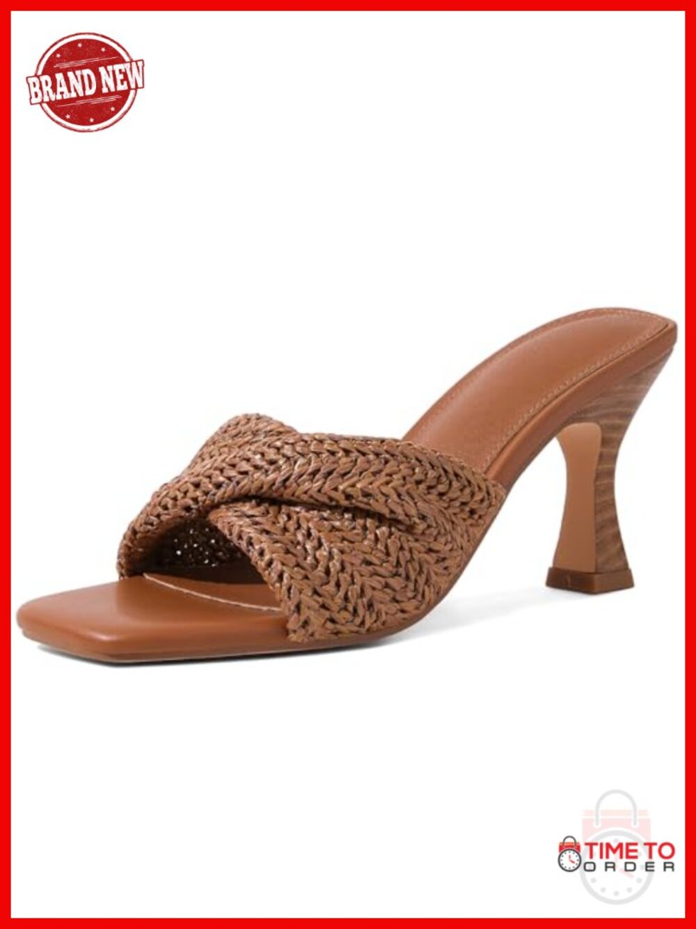 Raffia Heeled Sandals Stiletto Slip On Mule Open Square Toe Women